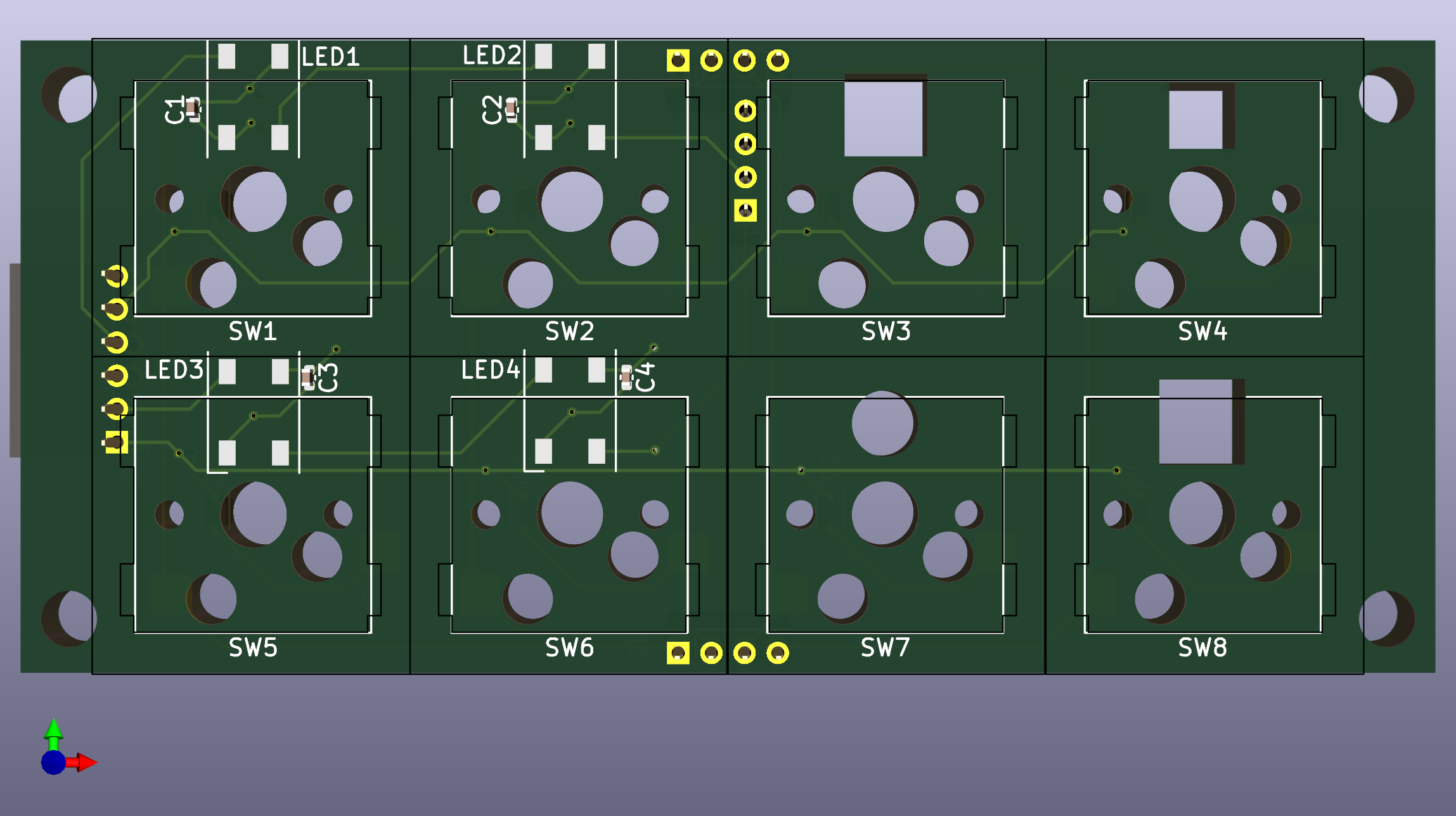 Top view of prototype with no key switches or RGBW components