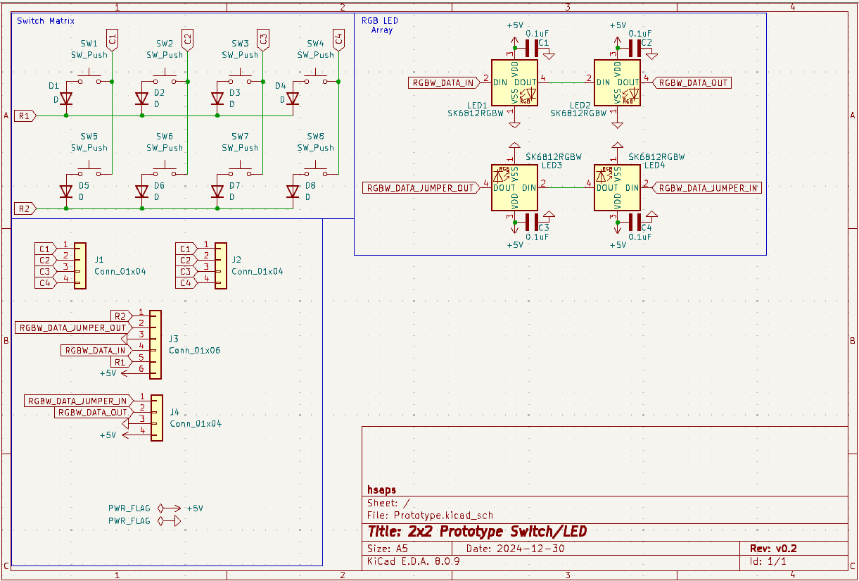 Schematic diagram of a 2x4 RGBW LED mechanical keyboard prototype